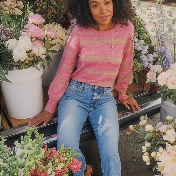 J. Crew Italian Space-Dyed Puff Sleeve Sweater Dahlia Sand merino wool cashmere - Picture 9 of 10